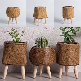 Nordic Flower Shelf Imitation Rattan Flower Pot Woven Flower Basket With Removable Legs Plant Stand Basket Garden Home Decor 240408