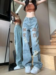 Women's Jeans Denim Vintage Clothes Pants Y2k 2024 Trend Straight Leg Woman High Waist Female Clothing