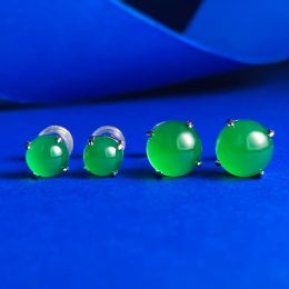 Earrings S925 Silver Earrings Inlaid with 6.0 Green Jade Marrow Earrings Rich Women's Luxury Inlaid Classic Earrings