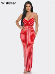 Casual Dresses Wishyear Luxury Rhinestone Party Night Strap Sleeveless Bodycon Maxi Evening Birthday Dress For Women Prom Long Vestidos