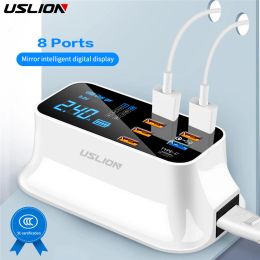 Hubs USLION 8 Port USB Charger HUB Quick Charge 3.0 LED Display Multi USB Charging Station Mobile Phone Desktop Wall Home EU Plug