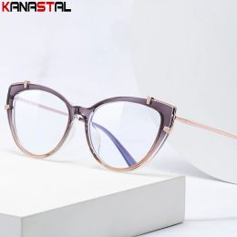 Lenses Women Blue Light Blocking Computer Glasses Fashion Tr90 Metal Cat Eye Eyeglasses Frame Anti Radiation Transparent Optics Eyewear