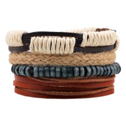 Strands Vintage Wood Beads Bracelet Fashion Handknitted Multilayer Leather Feather Stone Bracelet and Fashion Men's Bracelet Gift