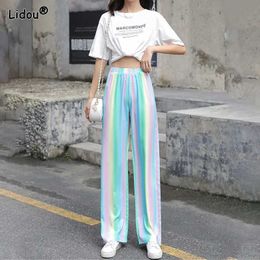 Women's Jeans Summer Panelled Blended Ankle-length Pants Elastic High Waist Casual Loose Pleated Wide Leg Pants Hot Selling Womens Clothing Y240422