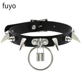 Necklaces 90s Rivet Lock PU Leather Necklaces for Women Man Punk Rock Geometry Collar Choker Necklaces Festival Jewellery