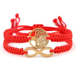Strands 2pcs/set Red Black Life Tree Thread Bracelet Men Handwoven Braided Adjustable Tibetan Buddhist Bracelet Women Lover Jewellery Gift