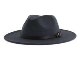 Fashion New Men Womens Fascinator Felt Hat Wide Brim Jazz Fedora Hats with Leather Band Black Panama Trilby Hat Fedora Cap6895000