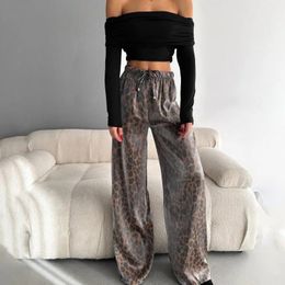 Fashionable Leopard Print Gold Velvet Wide Leg Pants Simple Loose and Versatile Casual American Retro Girl Trousers 240412