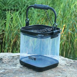 Accessories Fishing Bucket Transparent Eva Folding Fish Bucket Small Size with Rope Portable Eva Material Thickening Convenient Cleaning Mj