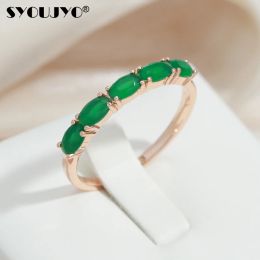 Bands SYOUJYO Full Opal Green Natural Zircon Women's Ring 585 Rose Gold Colour Vintage Wedding Jewellery Luxury Design Best Gift For Girl