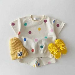 Clothing Sets New Kids Baby Cute Balloon Print Girls Boys Cotton Short Sleeve Sweatshirts Set Children Sport Shorts Suit H240423