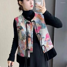 Women's Vests Luxury Vintage Printed Women Sleeveless Cardigan Single-breasted China Crop Tops Spring Autumn Jacket High-end