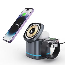 Chargers 3in1 Foldable Magnetic Wireless Charger Cubefor Iphone 12 13 14 Pro Max Night Light Charging Station for Airpods Pro Apple Watch