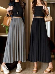 Skirts French Retro Grey Drape Skirt Long Women's Summer Lazy Style Loose A-line Slim And Large Hem