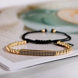 Strands 2022 Luxury Gold Colour Long Strip Beads Bracelet Men Classic CZ Adjustable Bracelet Homme Handmade Jewellery For Women