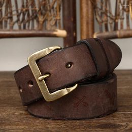 Belts 3.8CM Pure Cowhide High Quality Genuine Leather For Men Thickening Laser Strap Male Copper Buckle Jeans Cowboy