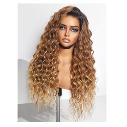 Ombre Highlight Wig Brown Honey Blonde Colored HD Whole Lace Front Human Hair Wigs deep water wave Full 360 Frontal Wiges Remy