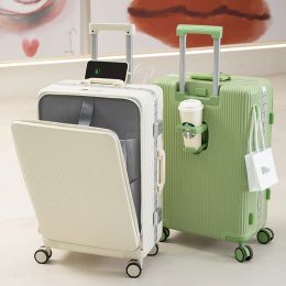 Luggage Multifunctional Aluminum Frame Luggage Wholesale PC Front Opening Pull Rod Travel Box Password Men Universal Wheel Boarding Bags