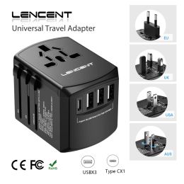 Chargers Lencent Universal Travel Adapter Allinone Travel Charger with 3 Usb Ports and 1 Type C Wall Charger for Us Eu Uk Aus Travel