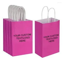 Gift Wrap Custom 5.25x3.25x8.25 Inch Pink Kraft Bags Birthday Wedding Party Favours Grocery Retail Shopping Business Goody Craft Cub