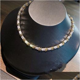 Bracelet Earrings Necklace Classical Spakling Luxury Jewelrt Set 10Kt Gold Fill 925 Sier Cross Clavicle 5A Cubic Zircon Cz Diaond Clip Otkno