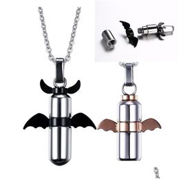 Lockets Titanium Steel Urn Necklace Cylinder Case Couples Openable Capses Pendant Memorial Chain Lovers Jewellery Men Women Angels Win Dhism