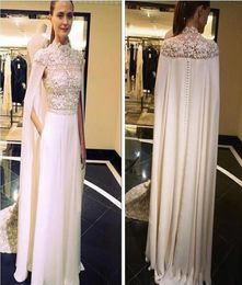 Spring Paolo Sebastian Arabic Elegant Evening Dresses With Cape High Neck Lace Satin Sheath Prom Dresses Two Pieces Celebrity Dres4804197