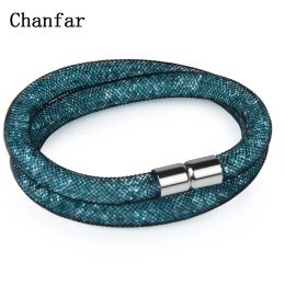 Strands Chanfar 16 Colors Lovely Crystal Mesh Bracelet of Crystal Jewelry Tube Magnetic Clasp Double Bracelet Jewelry For Women Men Girl