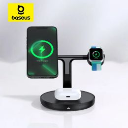 Chargers Baseus 3 in 1 20W Magnetic Wireless Charger Stand For iPhone 15 14 Pro Airpods Apple Watch Phone Fast Charging Station Holder