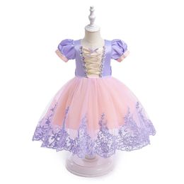 FOCUSNORM 0-6Y Princess Kids Girl Party Dress Short Puff Sleeve Lace Tulle Mesh Patchwork Tutu With Bowknot 240418