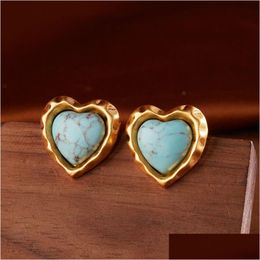 Dangle & Chandelier New Design Turquoise Retro Style Natural Stone Earring Women Heart Shaped Ear Studs Ph-892 Drop Delivery Jewelry Dhwgh