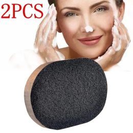 Scrubbers 2 Pcs/Set Soft Natural Black Bamboo Sponge Beauty Face Wash Cleaning Cosmetic Puff Charcoal Black Hot Sale Korean Skin Care Tool