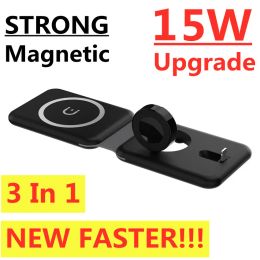 Chargers 15W 3 in 1 Magnetic Wireless Charger Pad For iPhone 12 13 14 Pro Max Apple Watch 8 7 Airpods Foldable Fast Charging Dock Station