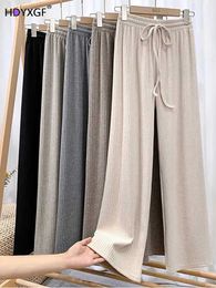 Kadınlar Kot High Bel Düz Pantolon Kadınlar İçin Knited Drawstring Geniş Bacak Pantolon Kore Moda Sıcak Sıcak Harajuku Pantolon Y240422