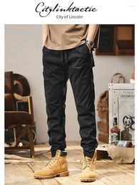 Men's Pants Washed 2024 Spring And Autumn Season American Style Tie Feet Slim Fit Casual 9-point Black Work For Men