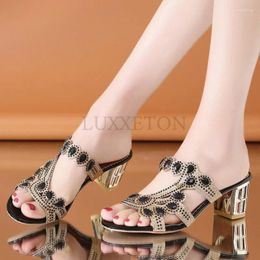 Dress Shoes Women High Heel Sandals 2024 Flash Mesh Summer Fashion Outdoor Open Toe Leisure Beach Thick Slippers