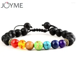 Charm Bracelets 7 Chakra Bracelet Men Women Black Lava Healing Balance Reiki Prayer Natural Stone Beads Yoga Strand Adjustable Rope