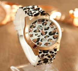 Newest leopard Head geneva Men watches Silicone Rubber Band Women Female leopards Print Man Watch Clock9474286