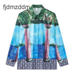 Fashion Designer Men's and Women's Shirts Seawater Digital Printing Beach Tidal Brand Casual Long Sleeve Loose Thin Shirt Cardigan Male