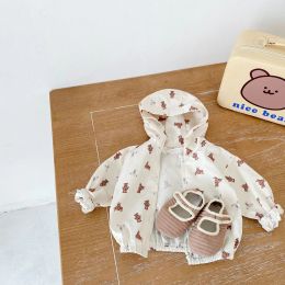 Coats Cute Newborn Baby Girl Fashion Bear Print Long Sleeves Hooded Jacket Toddler Boy Sun Protection Thin Polyester Coat