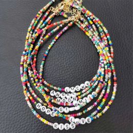 Necklaces Boho Handmade Diy Rice Bead Necklace Letter Lucky Love Girl Choker Clavicular Chain Colourful Female Beach Collier Femme Jewellery