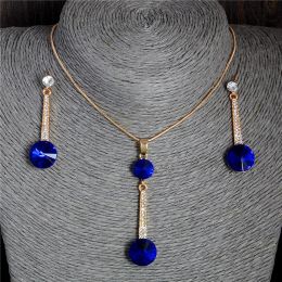 Necklaces Gold Colour Pendants & Necklace Stud Earrings Blue Natural Stone Cubic Zirconia Crystal Romantic Bridal Jewellery Sets