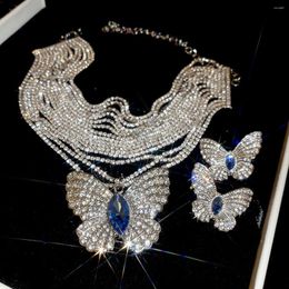 Necklace Earrings Set FYUAN Luxury Crystal For Women Butterfly Rhinestones Ladies Wedding Bride