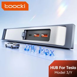 Hubs Toocki 27W USB HUB For Tesla Model 3 Y 2021 2022 3 Port Docking Station Car Adapter Powered Splitter Extension for Tesla