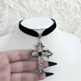 Necklaces Limited Black Velvet Cross Bead Necklace for Women, Gothic Choker, Grunge, Gorgeous Jewelry, Punk Gift, Statement Goth, New