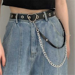 Waist Chain Belts Hip Hop Chain Tassel Belts Punk Studded Pin Buckle PU Belt Y2K Unisex Black Casual PU Jeans Pants Belt For Women Men Y240422