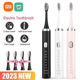 Heads Xiaomi Mijia 8 Speed Sonic Electric Toothbrush Soft Bristle Waterproof Teeth Cleaning Set Deep Whitening Teeth Protect Massage