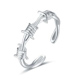 Rings 925SterlingSilver Open Adjustable Barbed Crown of Twist Thorns Wire Ring for Women Men,Tree Branch Thorn Jewelry for Teen Girl