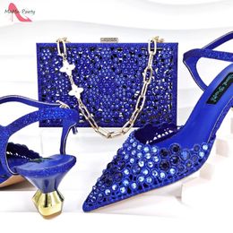 Dress Shoes 2024 Elegant Italian Coming High Quality Women And Bag Set In Royal Blue Colour With Crystal For Party