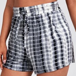 Plus Size Drawstring Waist Summer Casual Tie Dye Short Black And White Loose Wide Leg Knot Shorts Large Sport 240422